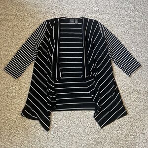 Chicos Travelers Womens Stretch Open Cardigan Size 1 M Black White Stripe Kimono